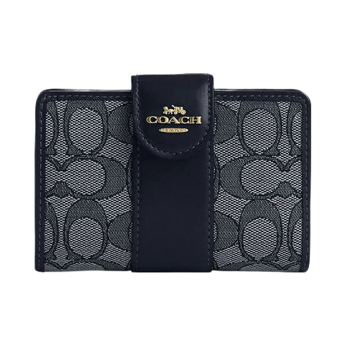 Coach Medium Corner Zip Wallet In Signature Jacquard Signature Jacquard-Gold-Navy-Midnight Navy