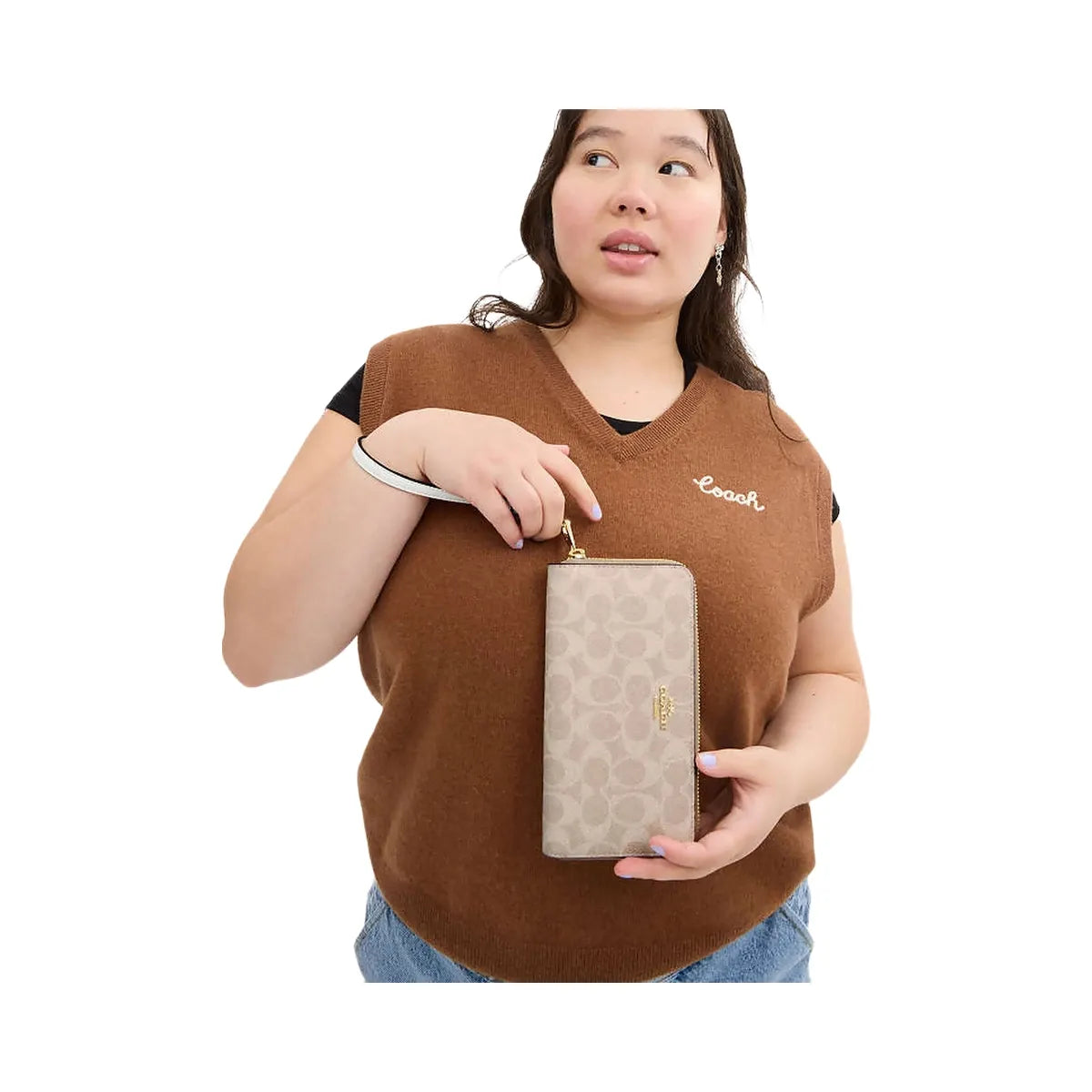 Coach Long Zip Around Wallet In Signature Canvas Signature Canvas-Gold-Sand-Chalk