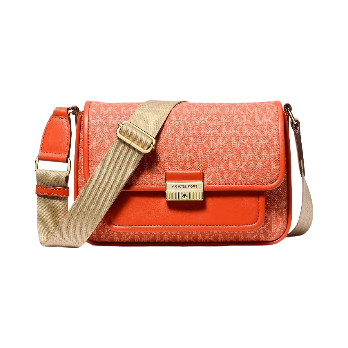 Michael Kors Bradshaw Medium Signature Logo Messenger Bag Red Clay