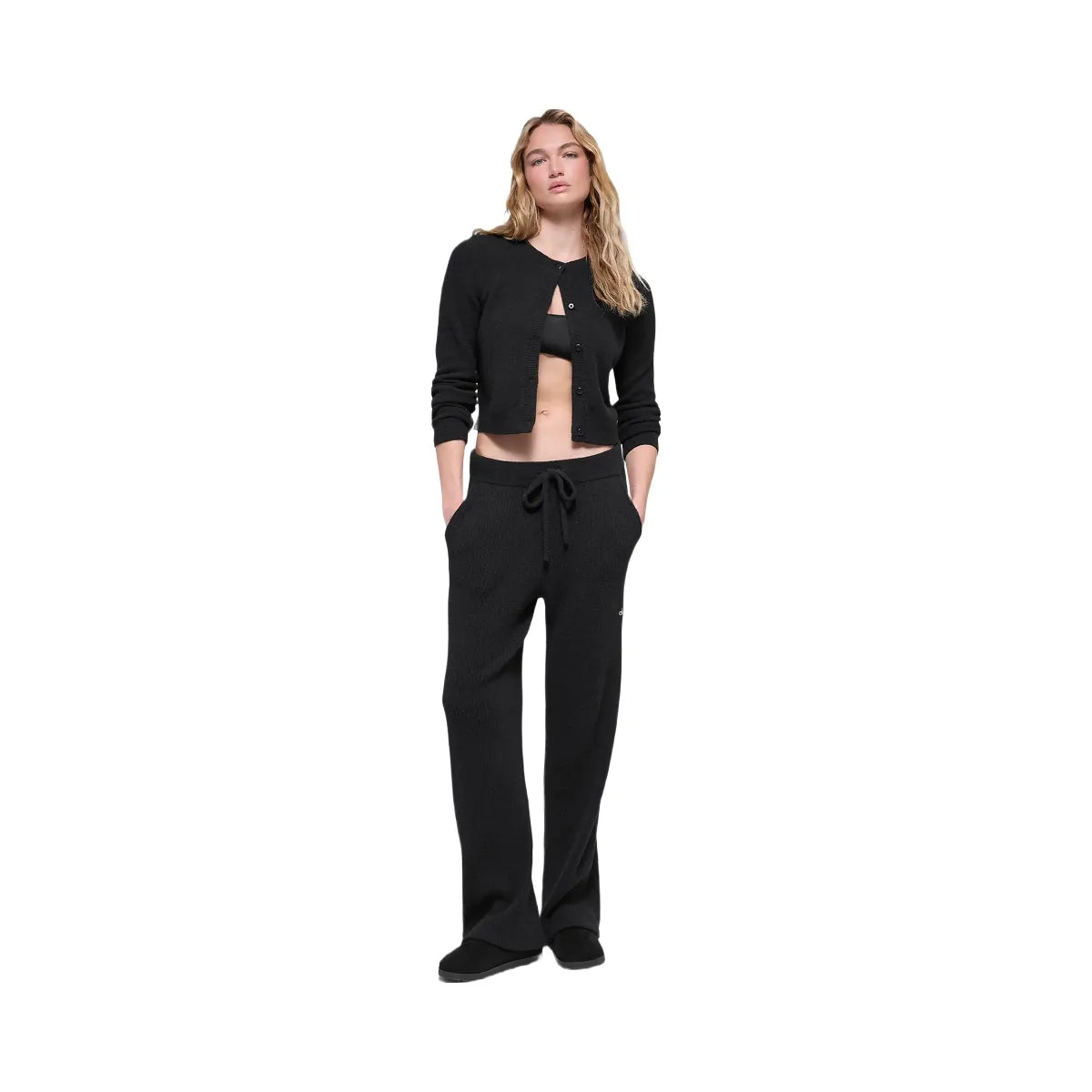Alo Women's Snuggle Up Sweater High-Waist Wide Leg Pant - Black
