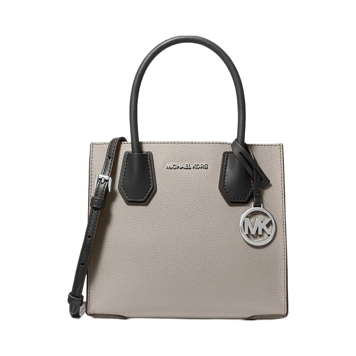 Michael Kors Mercer Medium Pebbled Leather Crossbody Bag Pearl Grey-Black