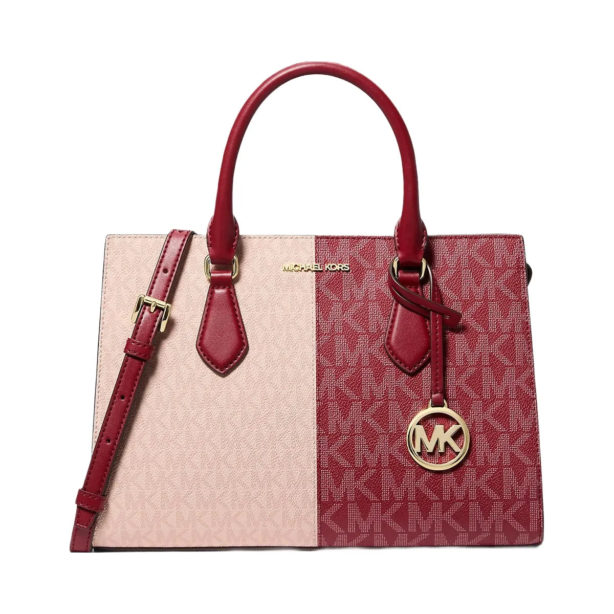 Michael Kors Sheila Medium Two-Tone Metallic Signature Logo Satchel Cherry Multi