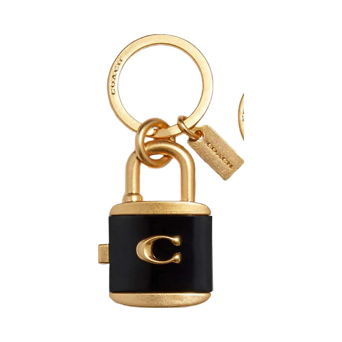 Coach Lock And Key Bag Charm Key Ring Gold-Black