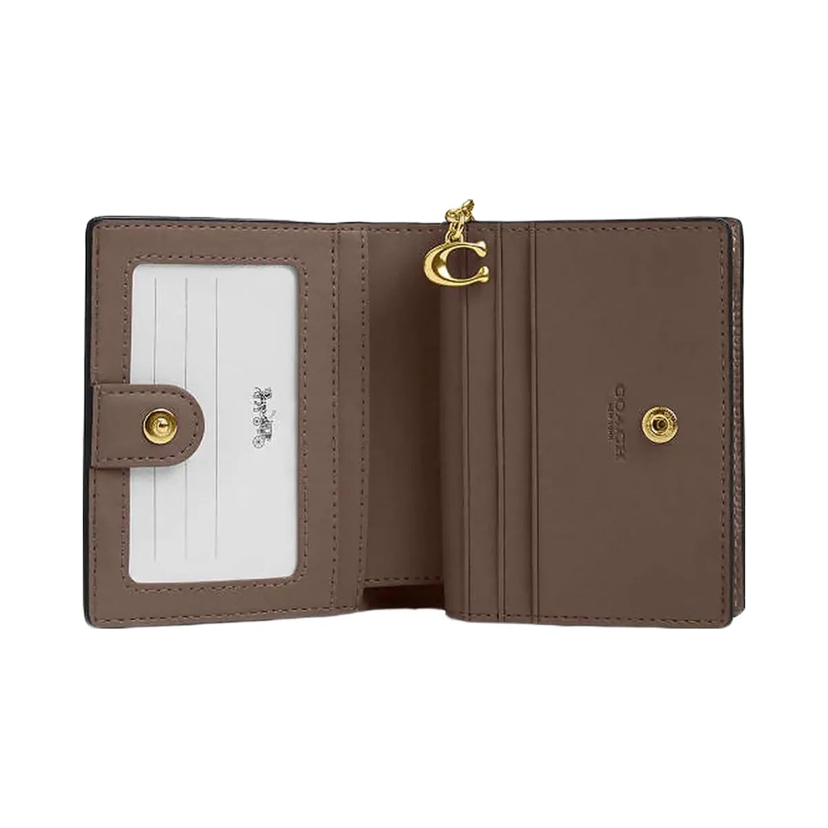 Coach Snap Wallet Pebbled Leather-Gold-Dark Stone