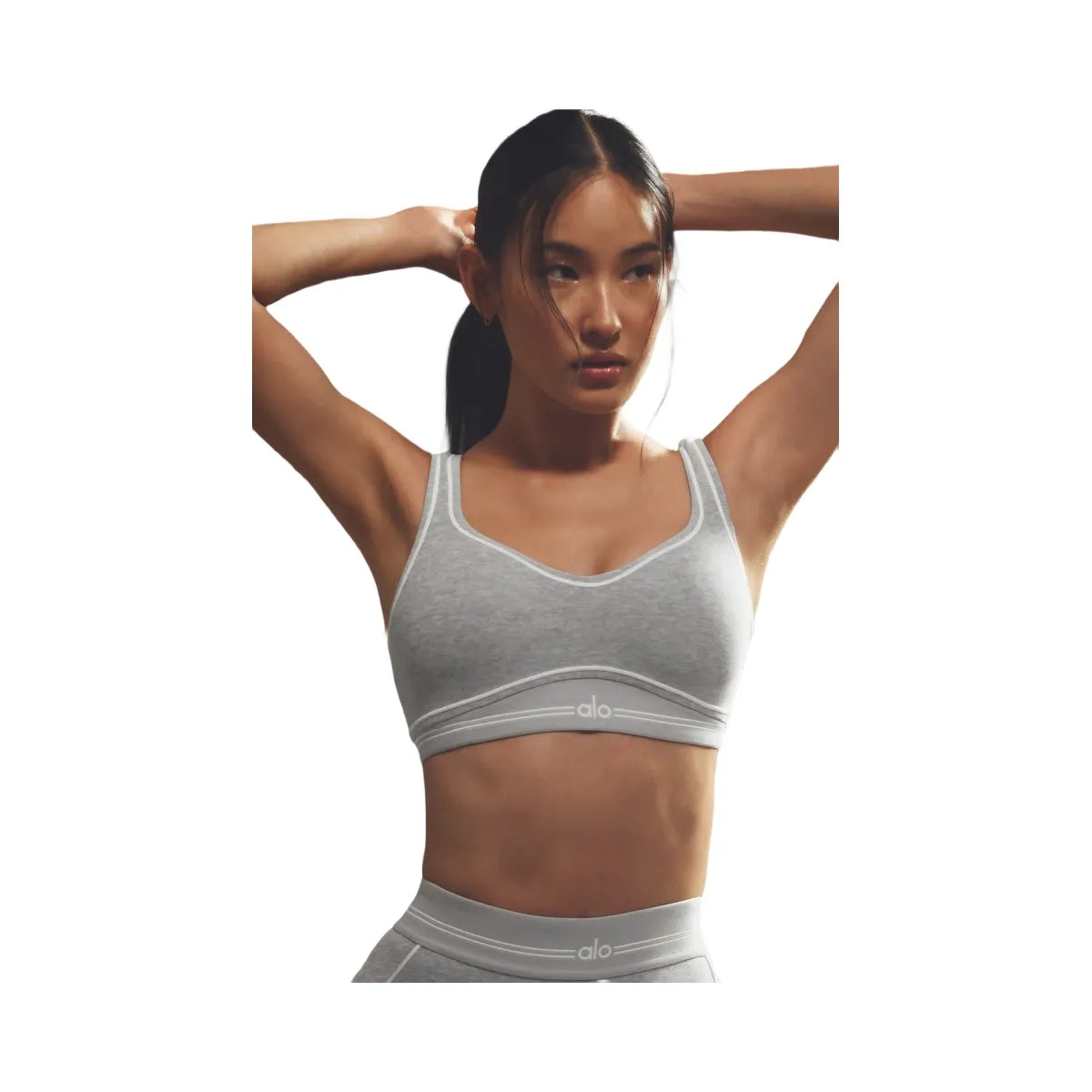 Alo Women's soft Heart Throb Bra - Athletic Heather Grey/White