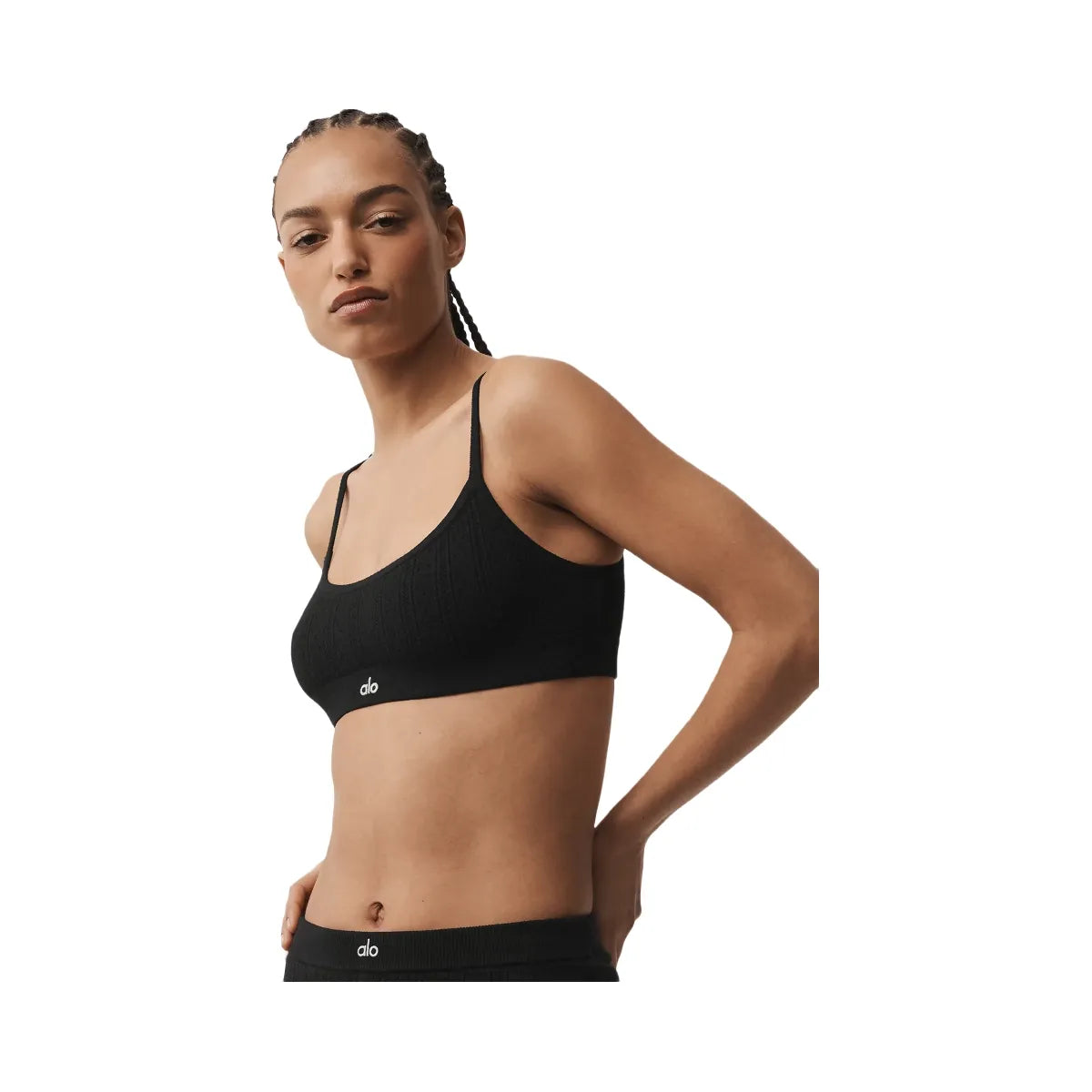 Alo Women's Pointelle Sweater Be Mine Bra - Black