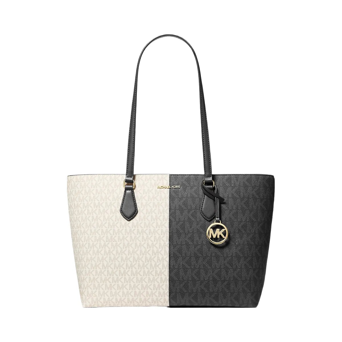 Michael Kors Sheila Large Two-Tone Signature Logo Tote Bag Black Combo