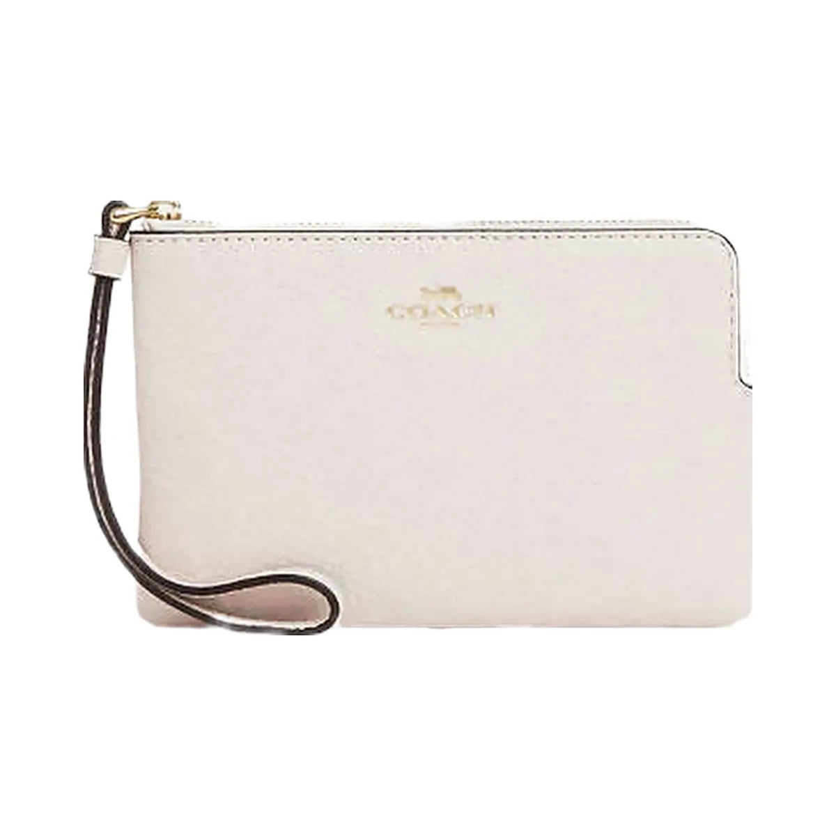 Coach Corner Zip Wristlet Pebbled Leather-Gold-Chalk