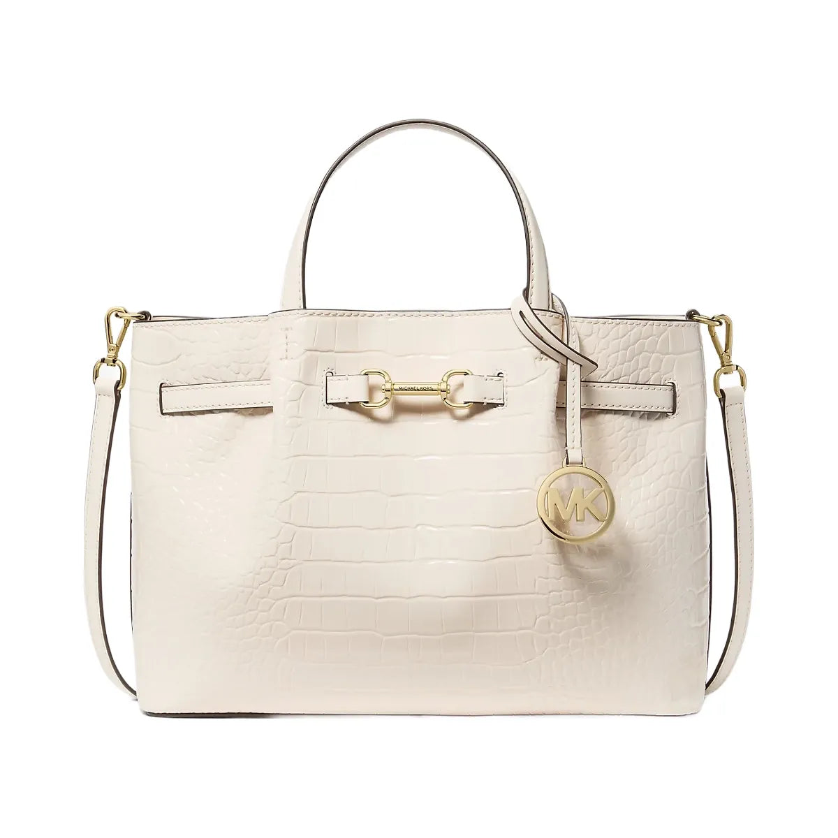 Michael Kors Carson Medium Crocodile Embossed Satchel Lt Cream