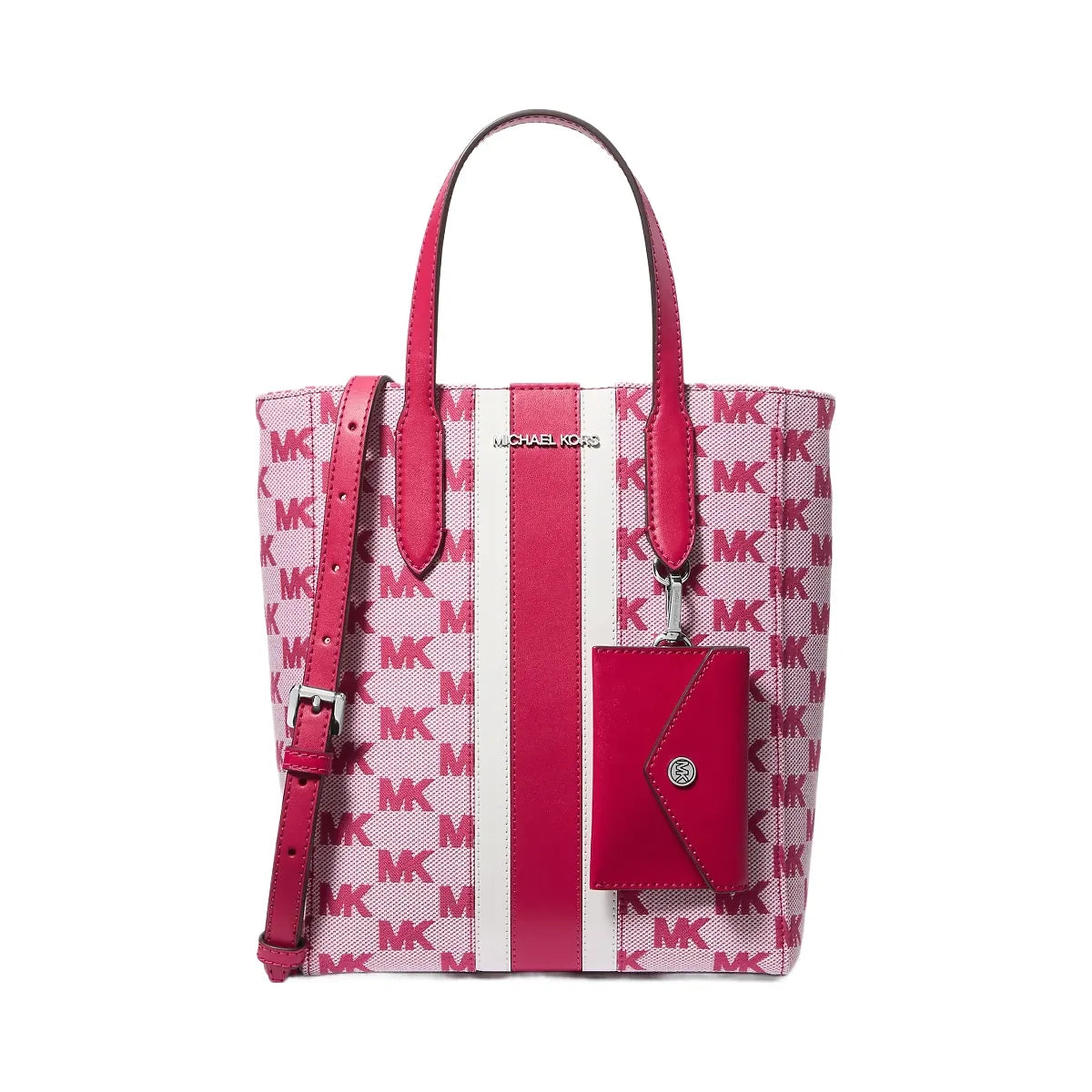 Michael Kors Vincent Small Logo Jacquard Tote Bag with Card Case Dk Raspberry