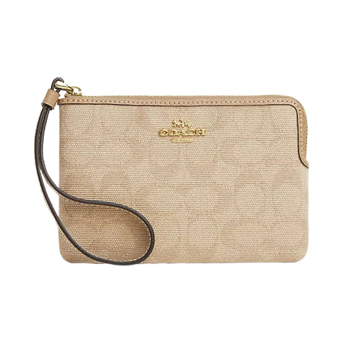 Coach Corner Zip Wristlet With Signature Canvas Im-Dark Natural Multi