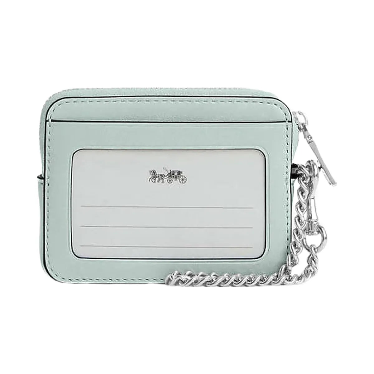 Coach Zip Card Case Pearlized Leather-Silver-Green