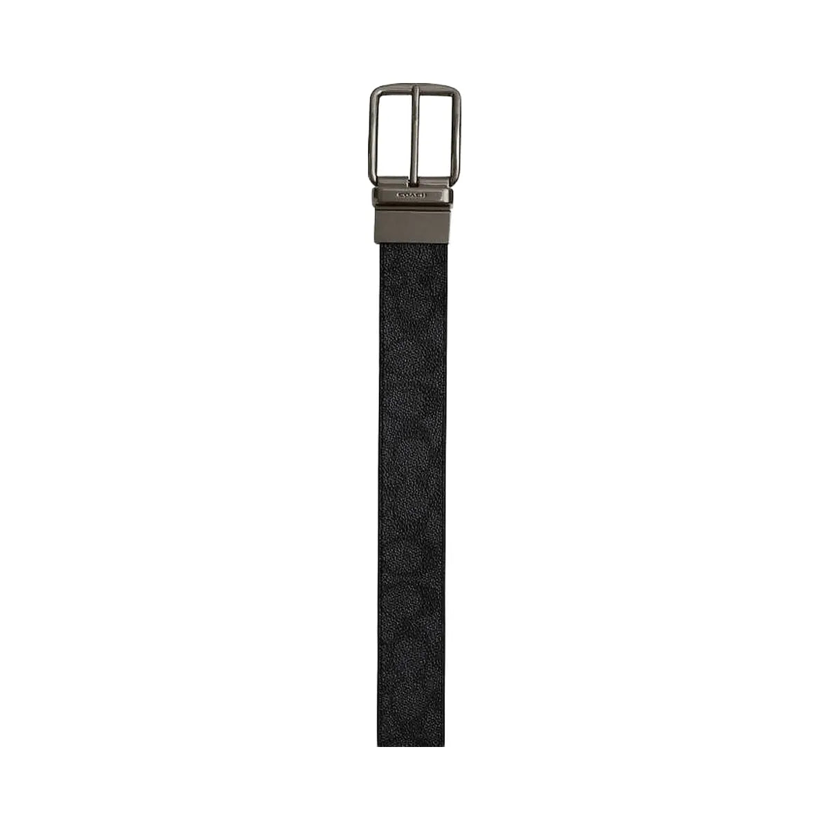 Coach Boxed Plaque And Harness Buckle Cut To Size Reversible Belt, 38 Mm Signature Canvas-Gunmetal-Charcoal-Black