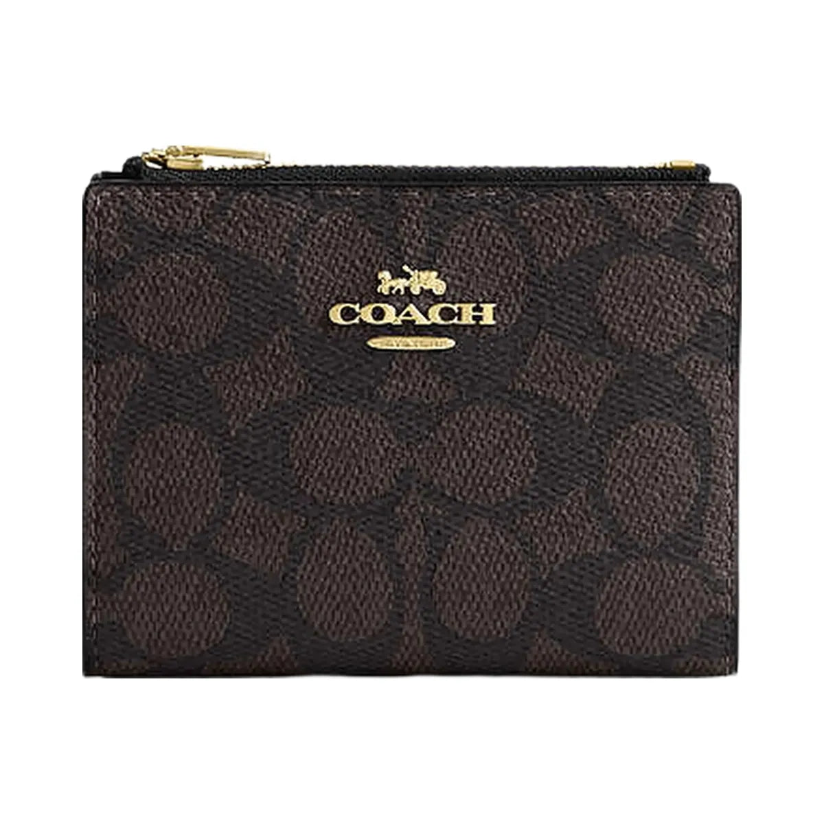 Coach Bifold Wallet In Signature Canvas Signature Canvas-Gold-Walnut-Black