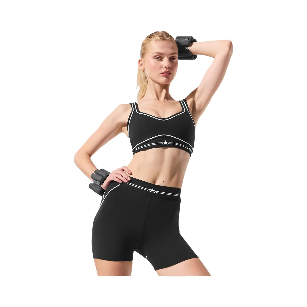 Alo Women's 4” Airbrush High-Waist Heart Throb Shorts - Black/White