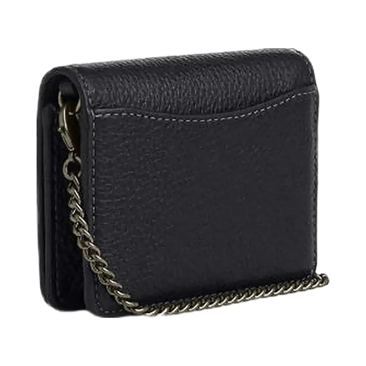 Coach Mini Wallet On A Chain With Rivets Pebbled Leather-Gunmetal-Black Multi