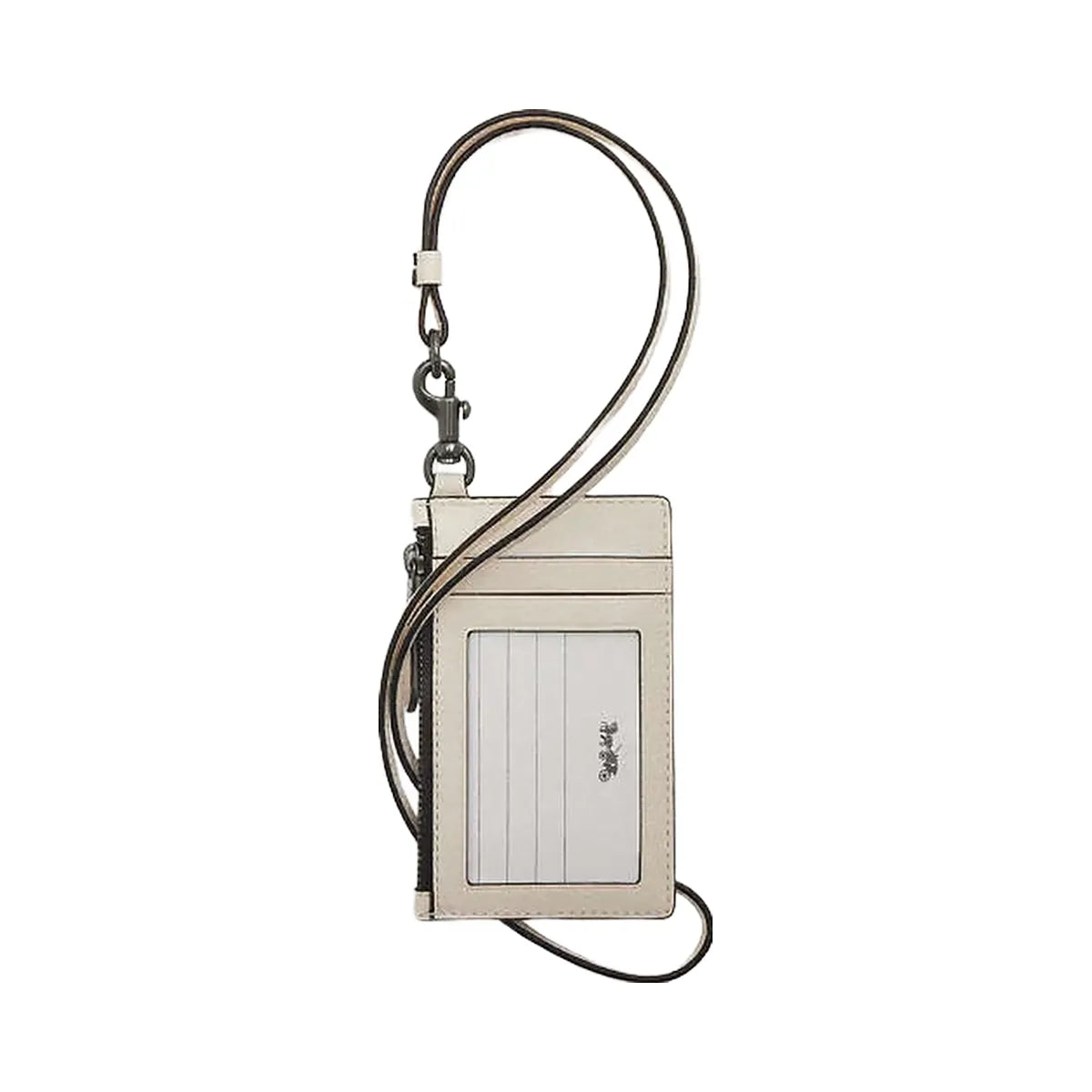 Coach Zip Lanyard Card Case Pebbled Leather-Gunmetal-Chalk