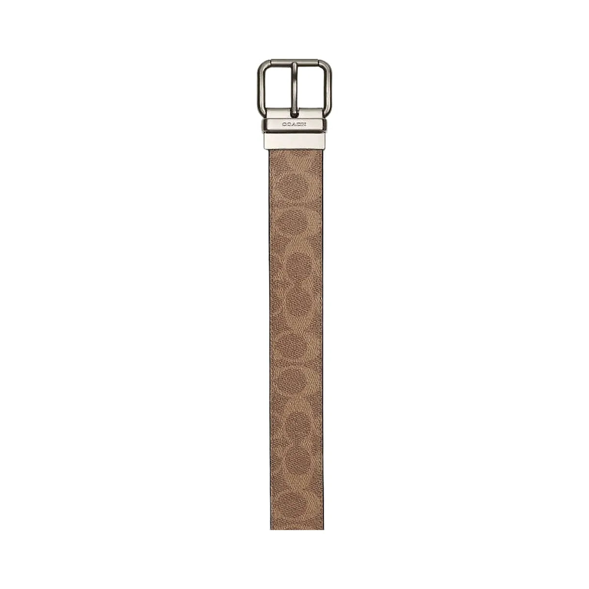 Coach Roller Buckle Cut To Size Reversible Belt, 38 Mm Signature Canvas-Gunmetal-Tan Charcoal