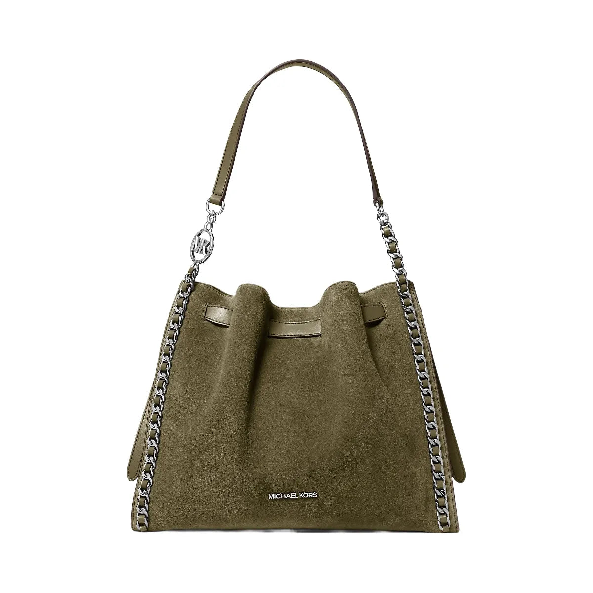 Michael Kors Mina Large Suede Chain Shoulder Bag Olive