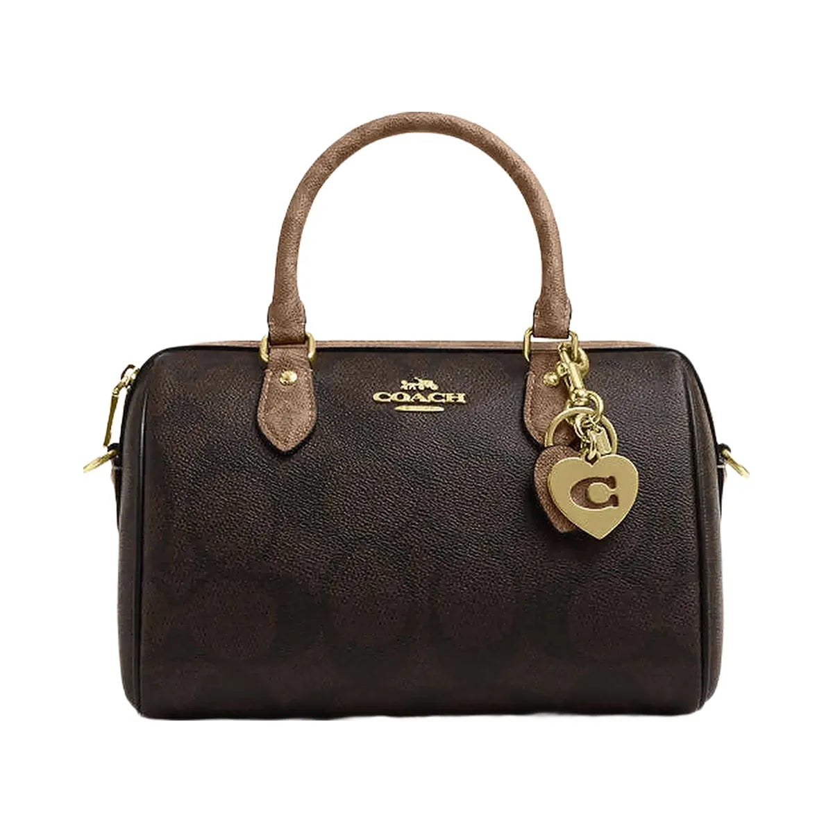 Coach Hearts Key Ring In Signature Canvas Gold-Tan-Brown
