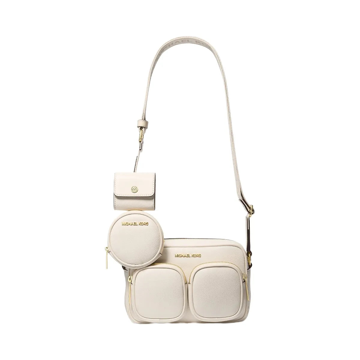 Michael Kors Jet Set Travel Medium Leather Messenger Bag Lt Cream