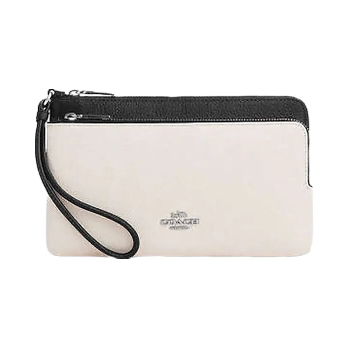 Coach Double Zip Wallet Pebbled Leather-Silver-Chalk Black Multi