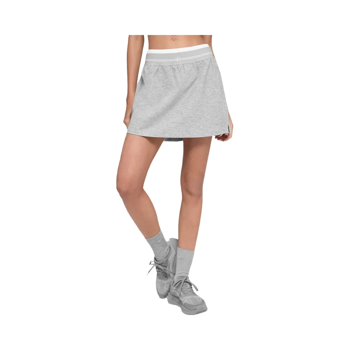 Alo Women's soft Better Together Tennis Skirt - Athletic Heather Grey/White