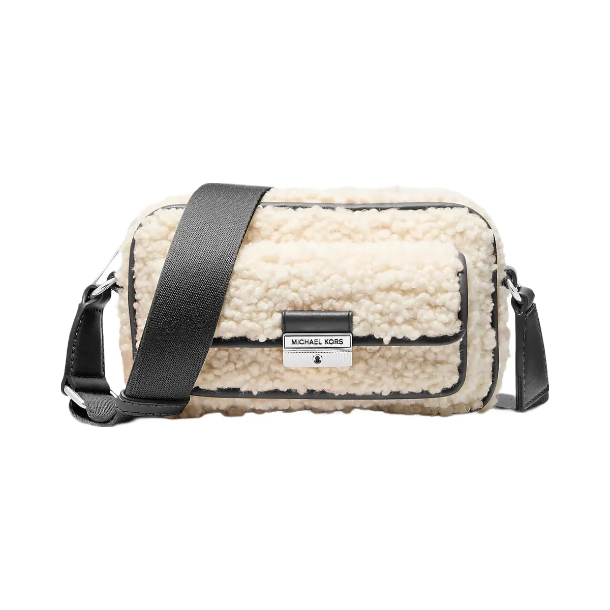 Michael Kors Bradshaw Extra-Small Faux Shearling Camera Crossbody Bag Black