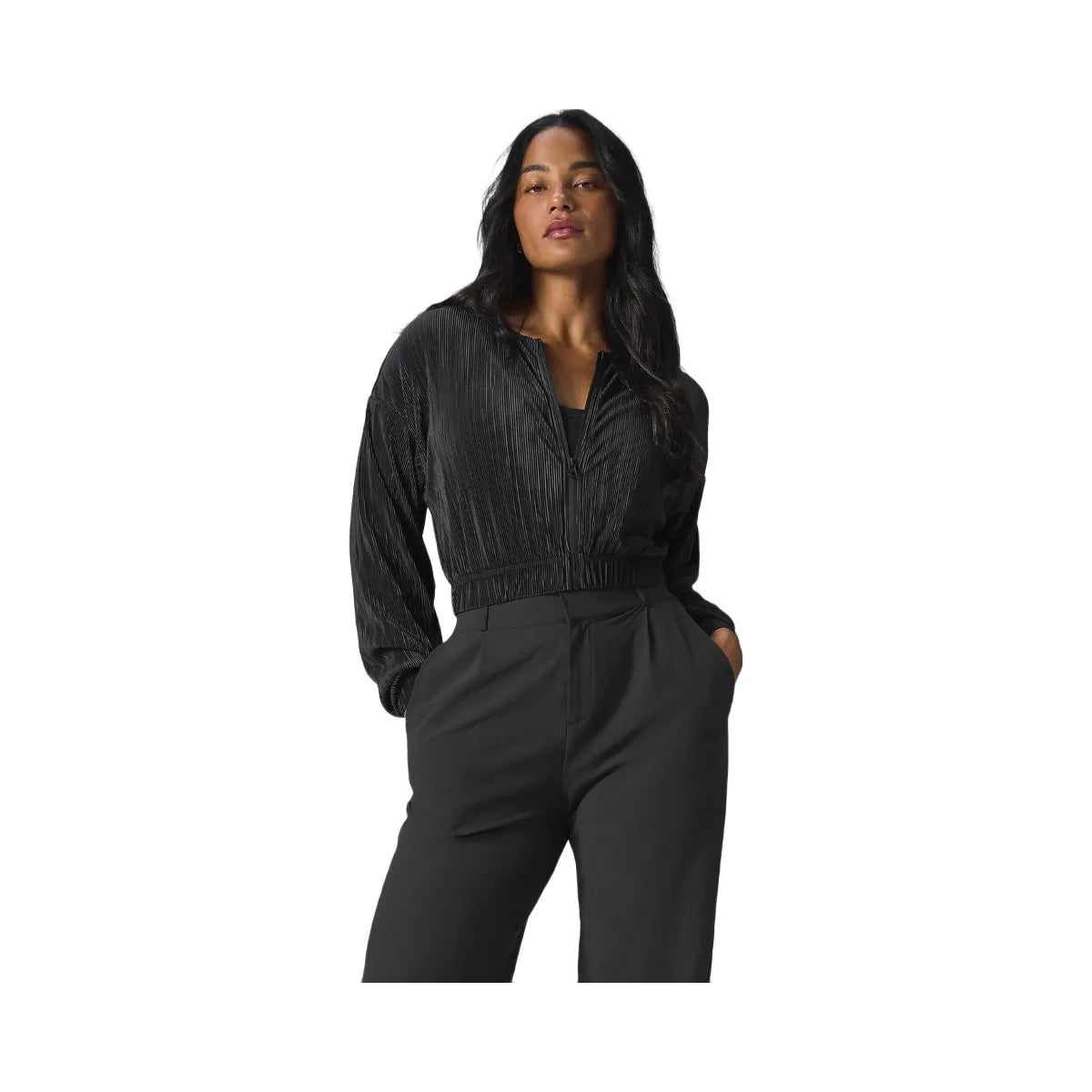 Alo Women's Cropped Micro Plisse Jacket - Black