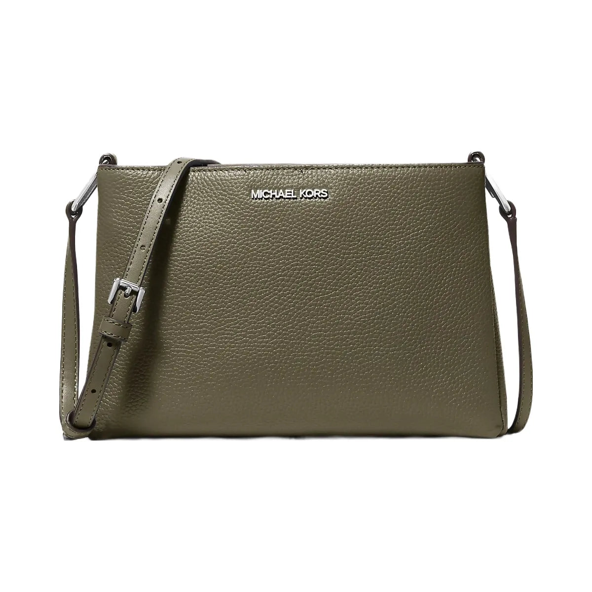 Michael Kors Trisha Medium Pebbled Leather Crossbody Bag Olive