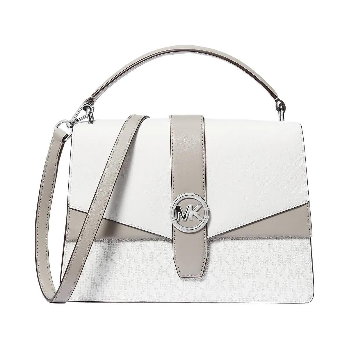 Michael Kors Greenwich Medium Color-Block and Signature Logo Satchel Optic White