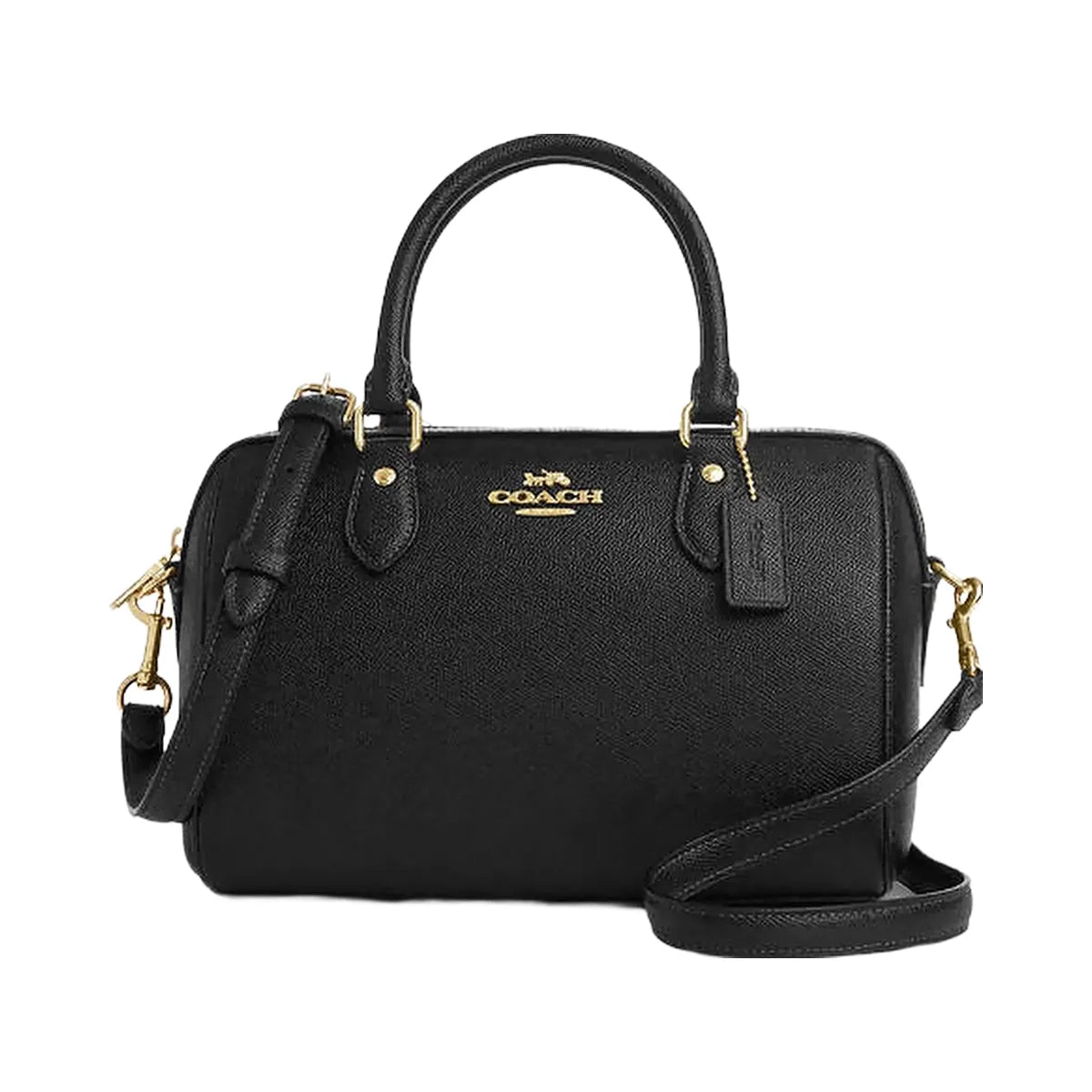 Coach Rowan Satchel Bag Crossgrain Leather-Gold-Black