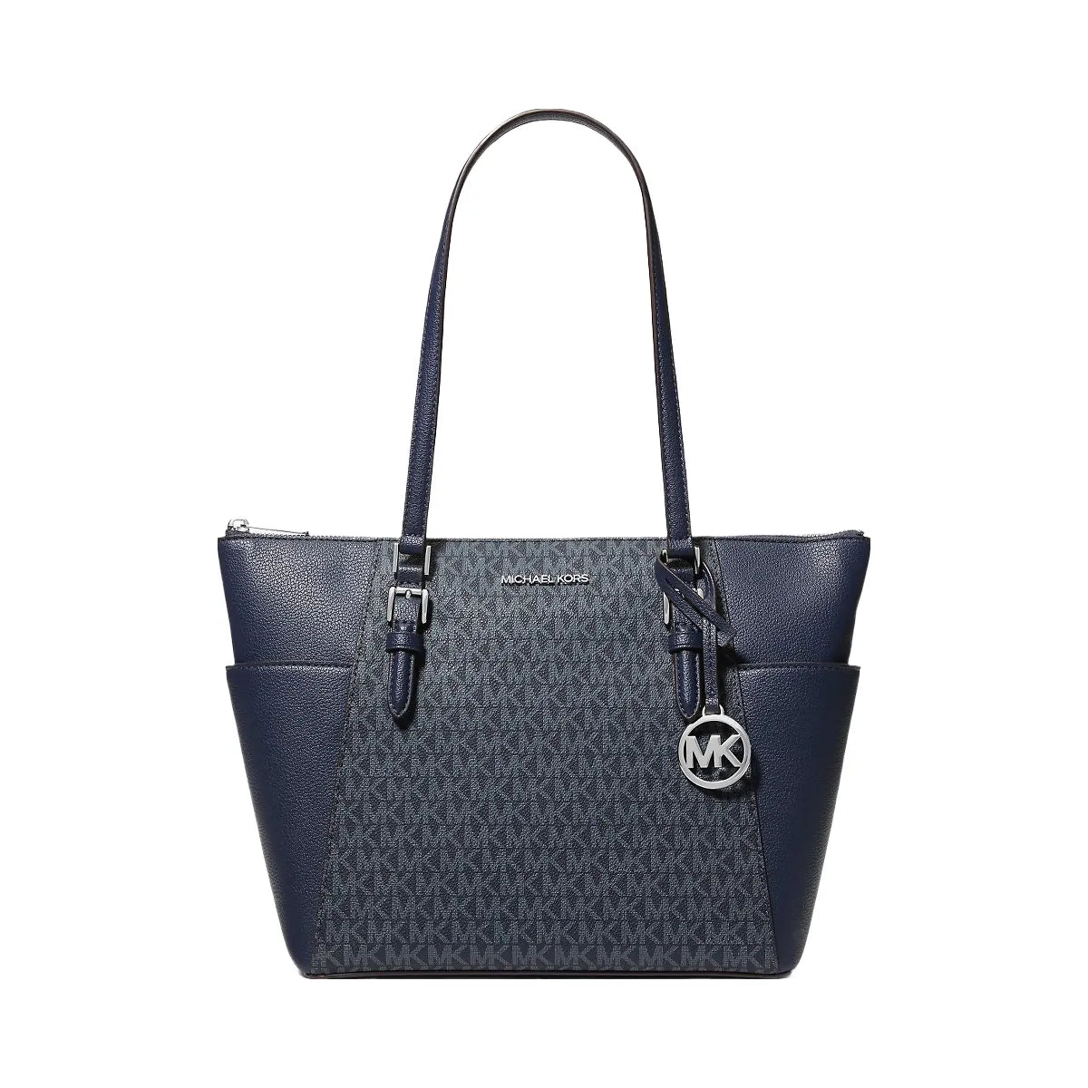 Michael Kors Charlotte Large Logo and Leather Top-Zip Tote Bag Admiral