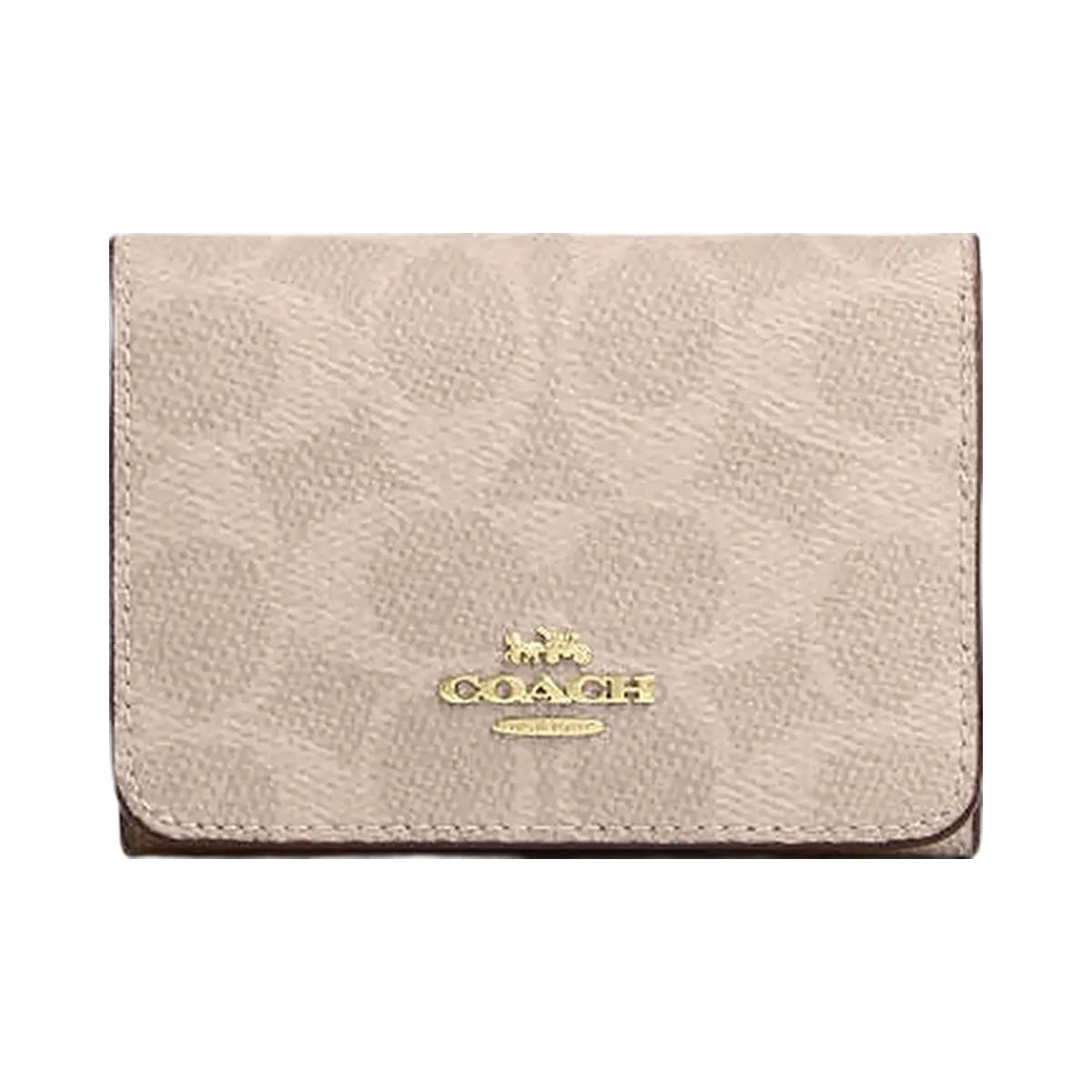 Coach Card Holder Wallet In Blocked Signature Canvas Signature Canvas-Gold-Sand-Tan