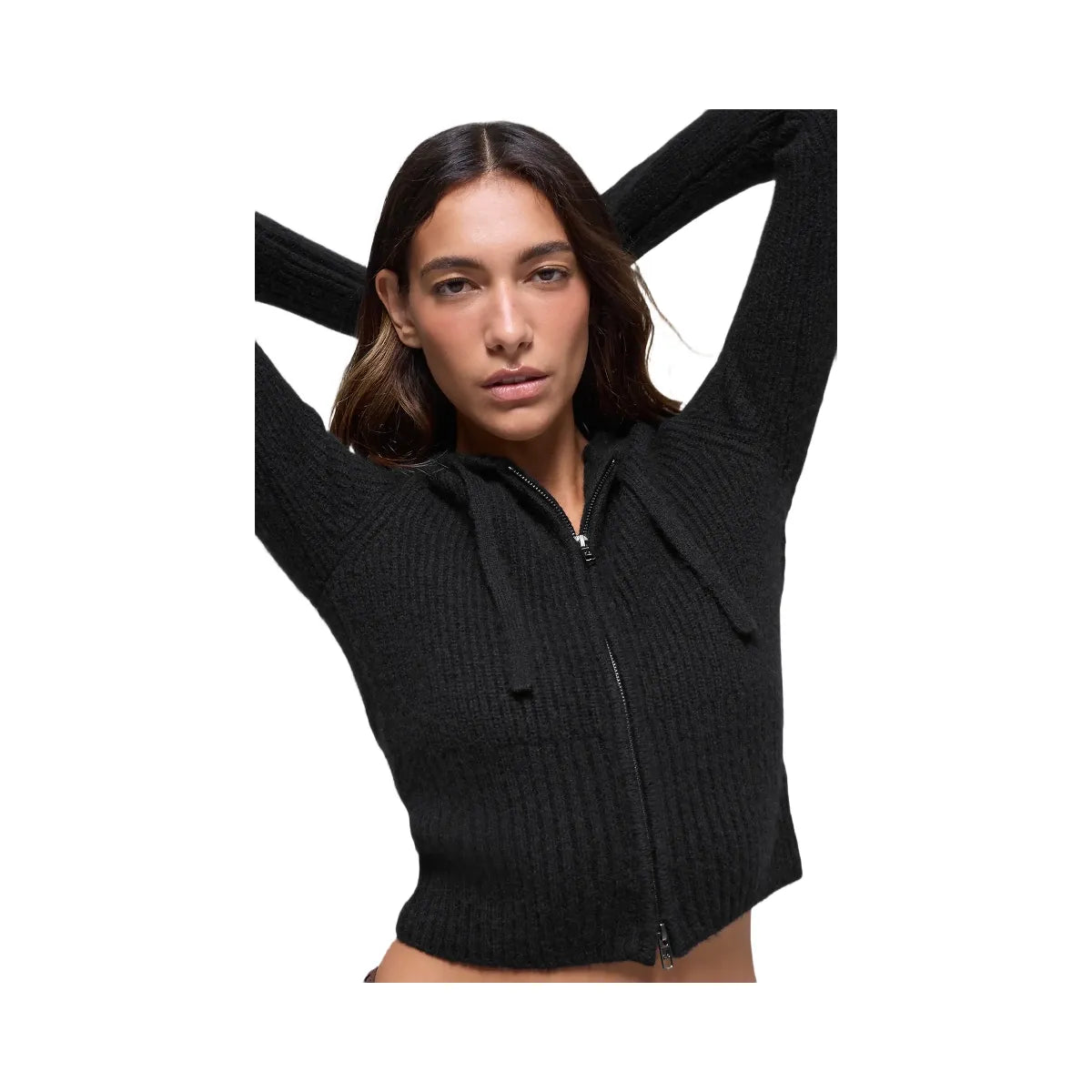 Alo Women's Wool Cashmere Ribbed Noble Full Zip Hoodie - Black