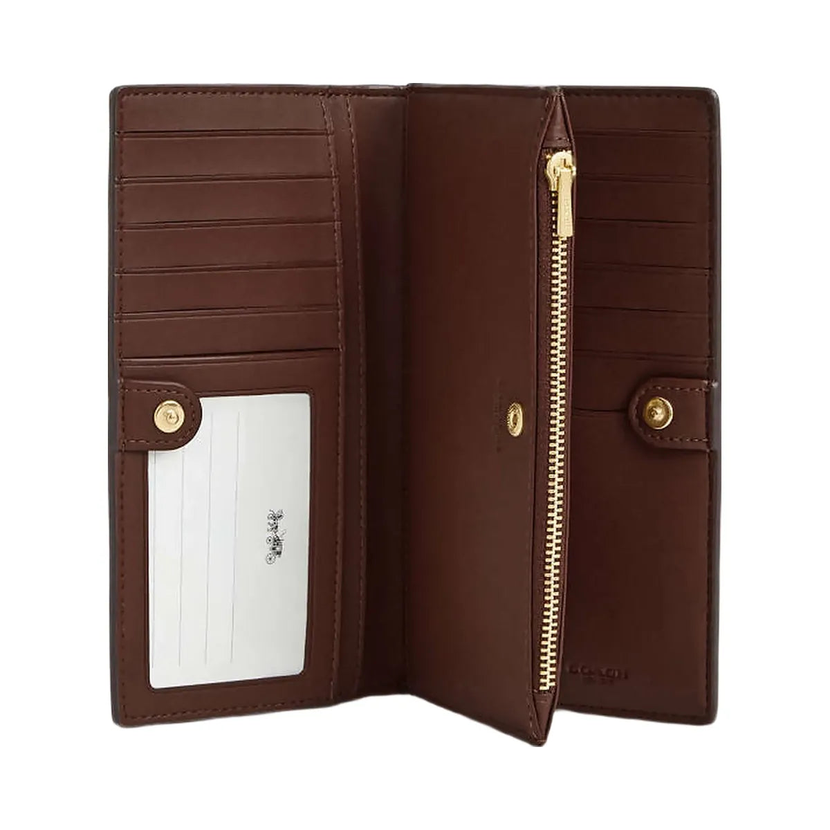 Coach Slim Zip Wallet In Signature Canvas Signature Canvas-Gold-Tan-Brown