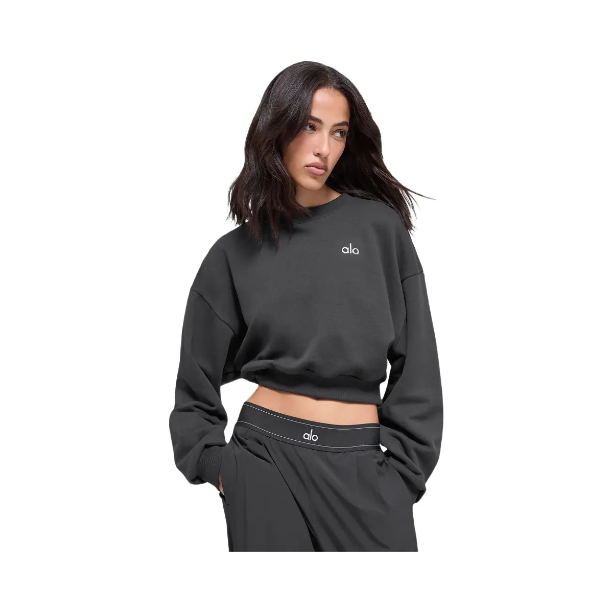 Alo Women's Cropped Accolade Crewneck - Anthracite