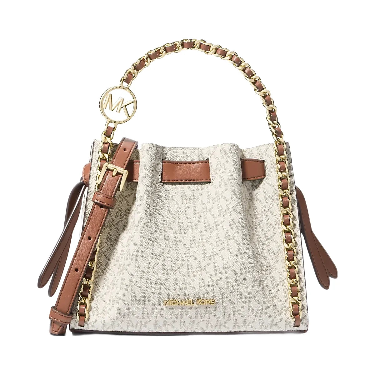 Michael Kors Mina Small Signature Logo Chain Crossbody Bag Vanilla