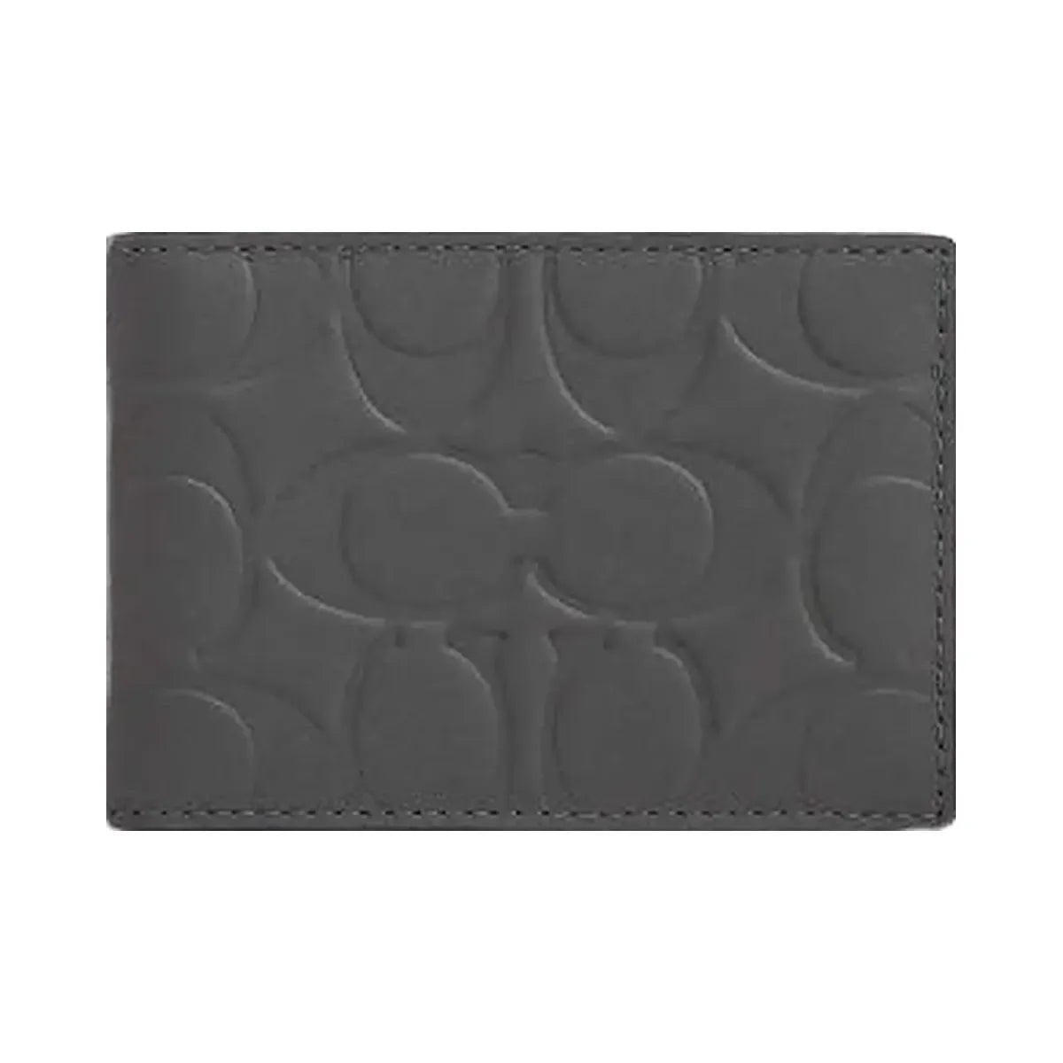 Coach Compact Billfold Wallet In Signature Leather Embossed Leather-Charcoal