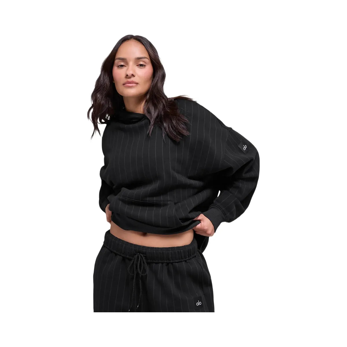 Alo Women's Pinstripe Hoodie - Black Pinstripe