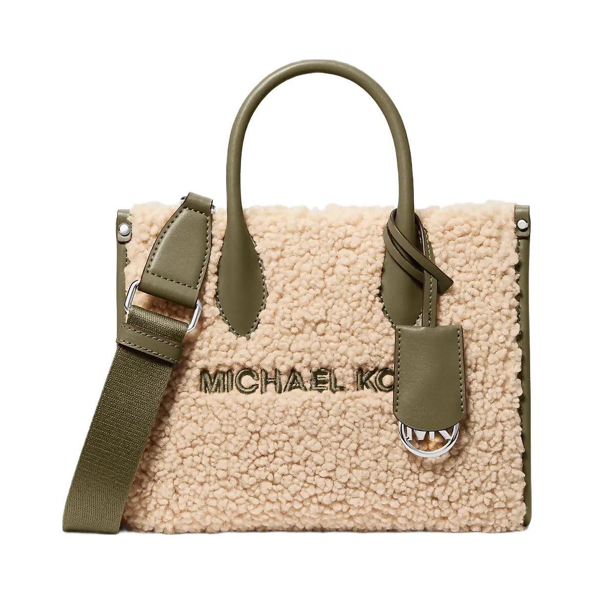 Michael Kors Mirella Small Faux Shearling Crossbody Bag Olive