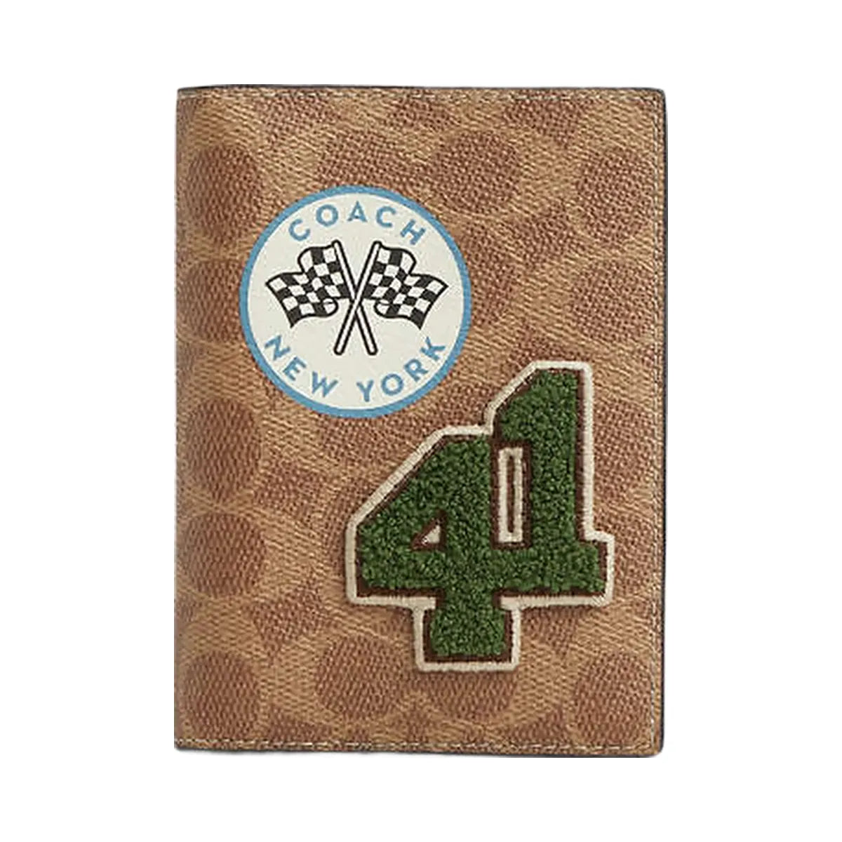 Coach Passport Card Case In Signature Canvas With Patches Signature Canvas-Gunmetal-Tan Multi