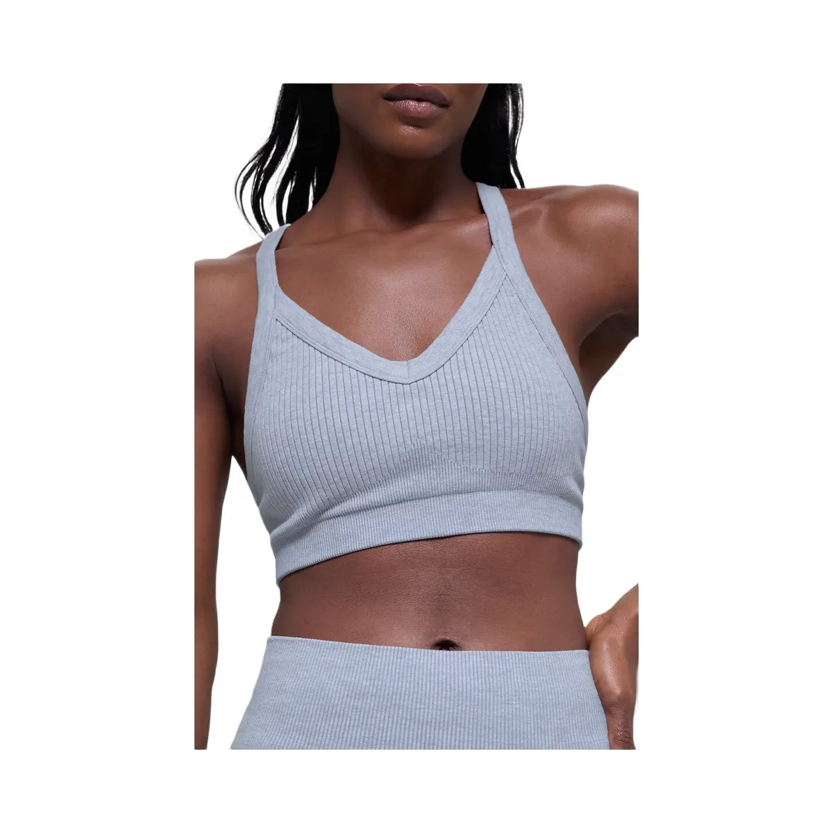 Alo Women's Seamless Two Tone Rib Bra - Winter Frost Heather