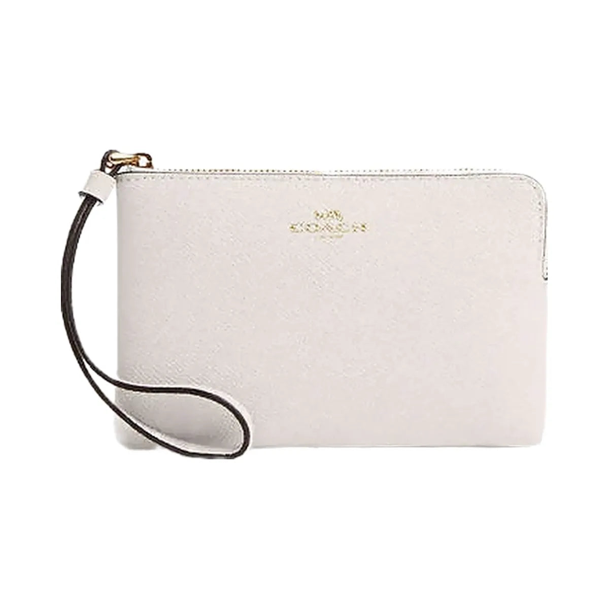 Coach Corner Zip Wristlet Crossgrain Leather-Gold-Chalk