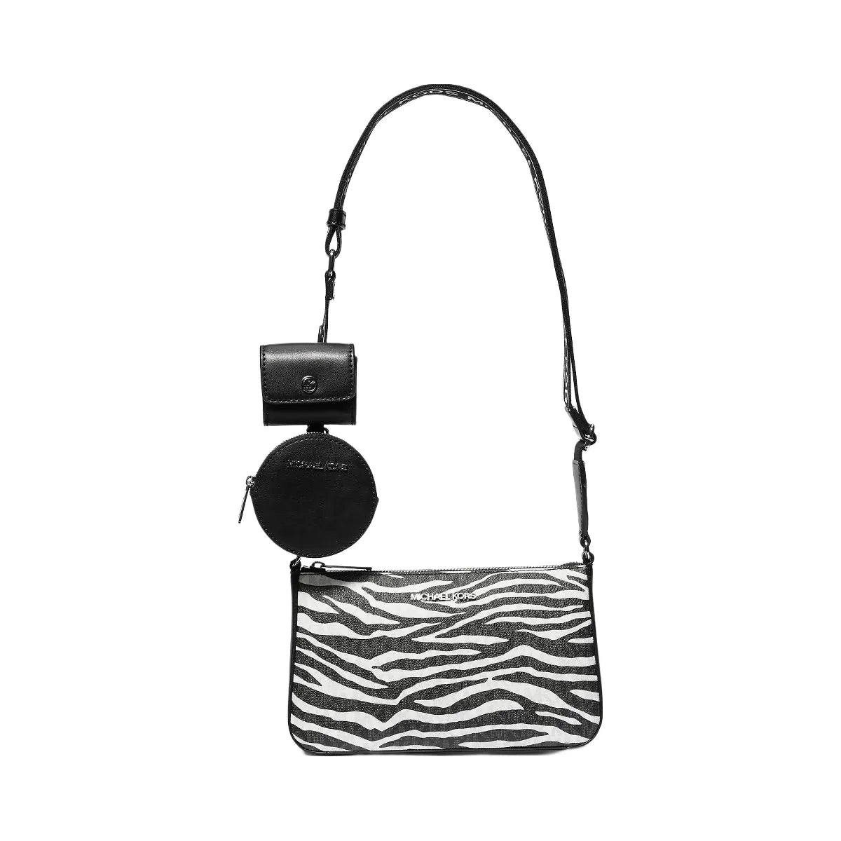 Michael Kors Jet Set Leather Medium Animal Print Logo Crossbody Bag with Case for Apple Airpods Pro® Black