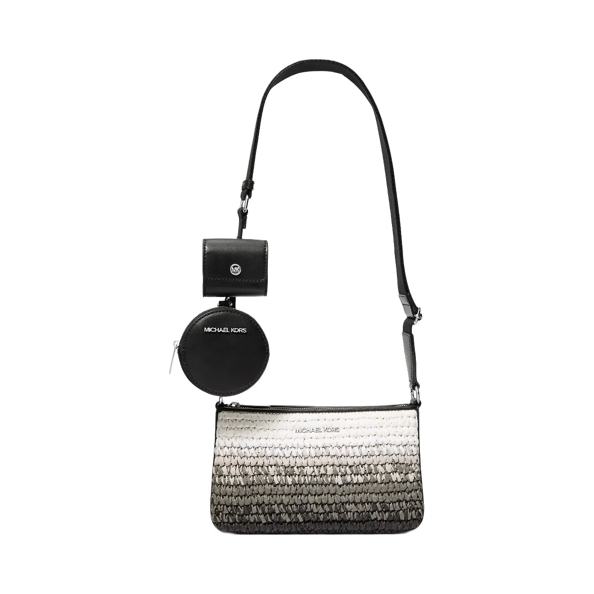Michael Kors Jet Set Small Ombre Straw Crossbody Bag with Case for Apple Airpods Pro® Black