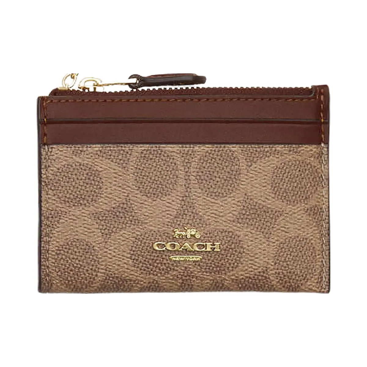 Coach Mini Skinny Id Case In Signature Canvas Signature Canvas-Gold-Tan-Brown