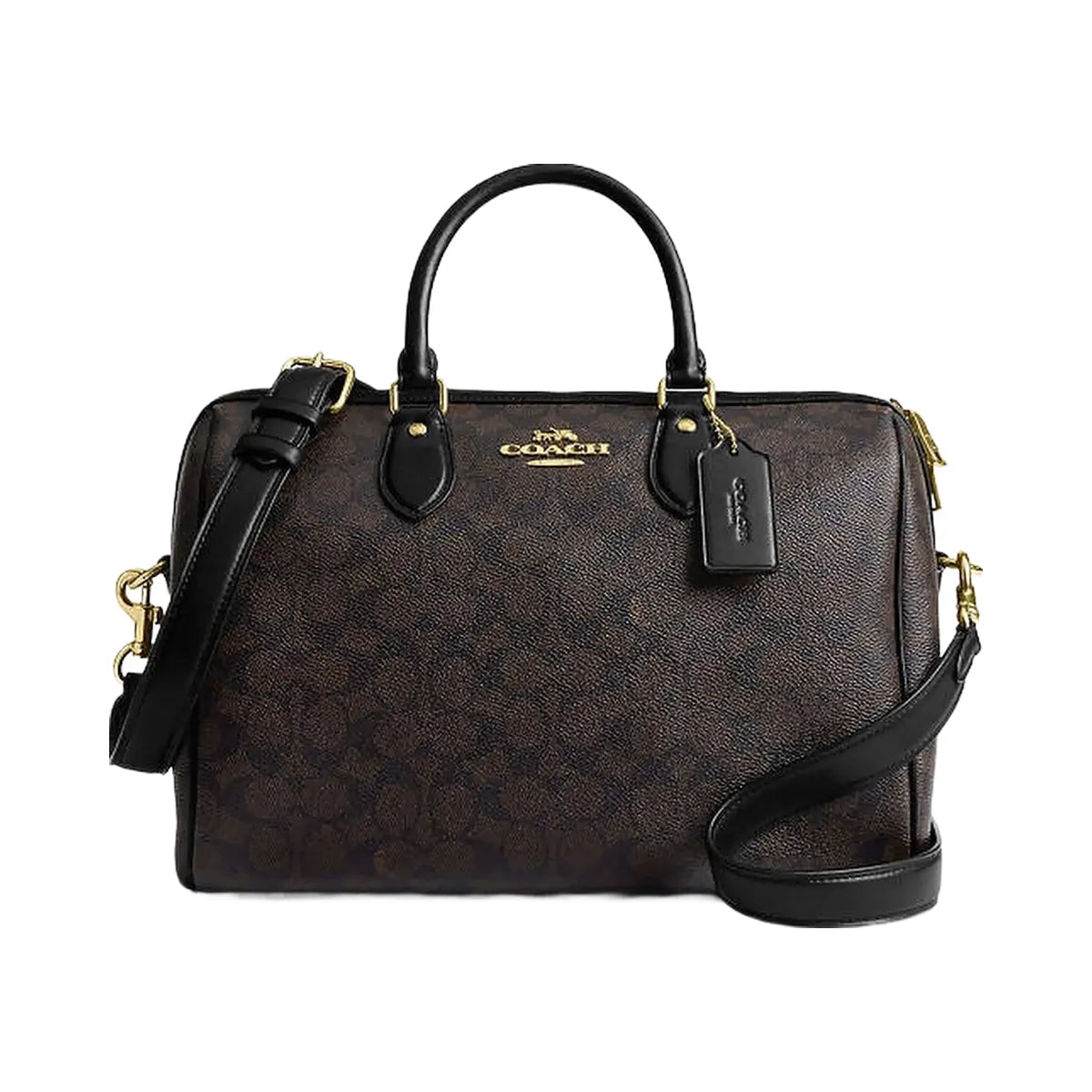 Coach Rowan Large Satchel Bag In Signature Canvas Signature Canvas-Gold-Walnut-Black