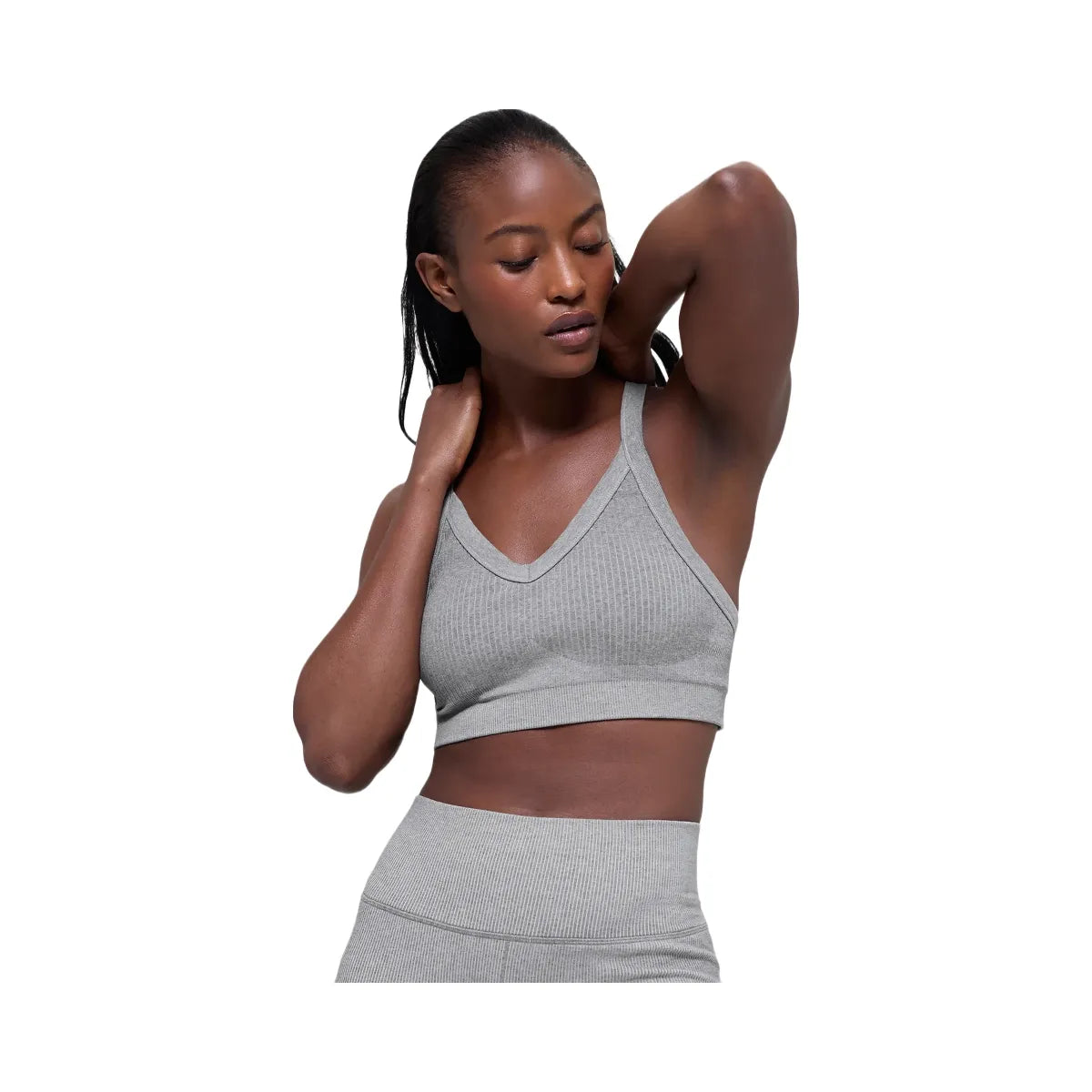 Alo Women's Seamless Two Tone Rib Bra - Light Misty Grey Heather