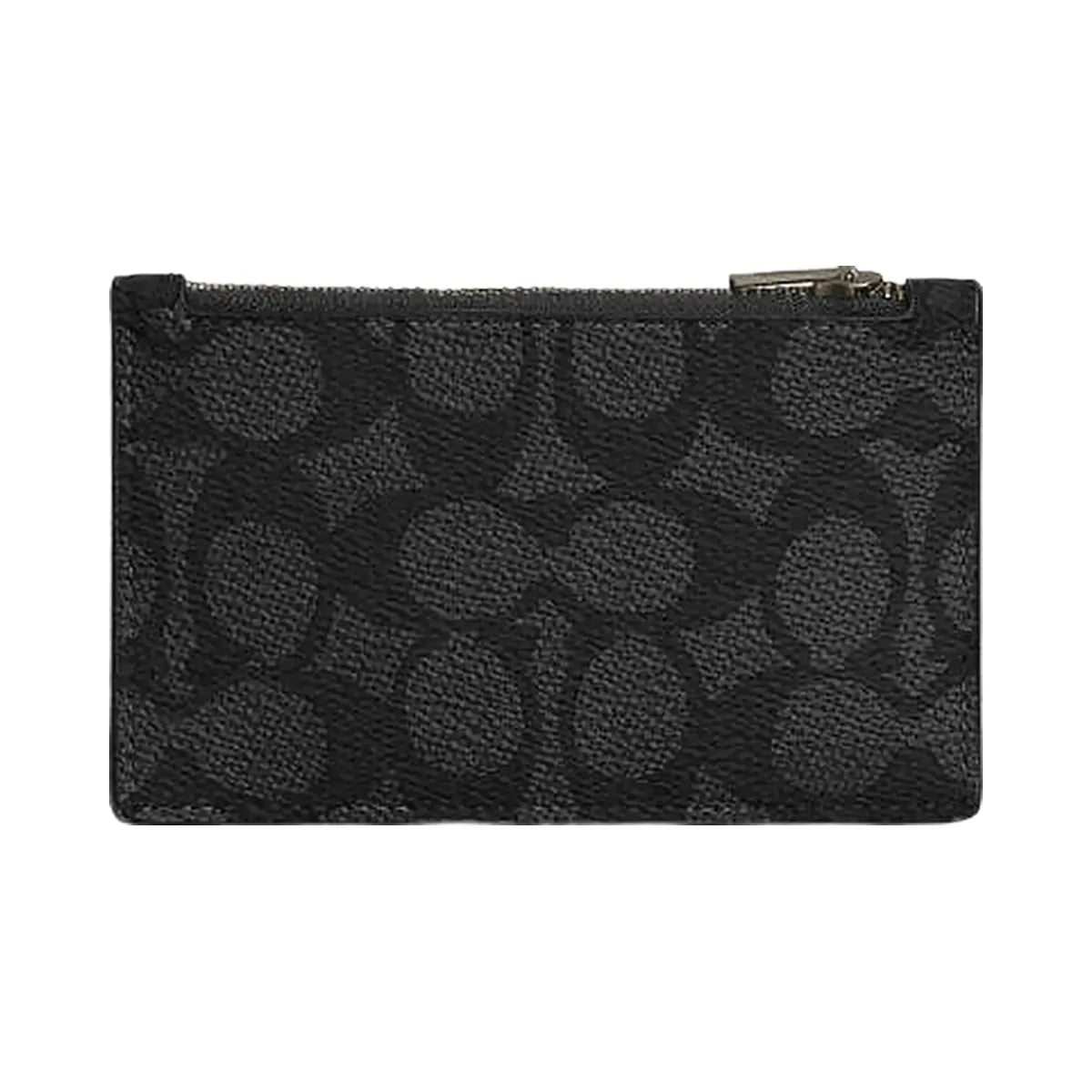 Coach Zip Card Case In Signature Canvas Signature Canvas-Gunmetal-Charcoal-Black
